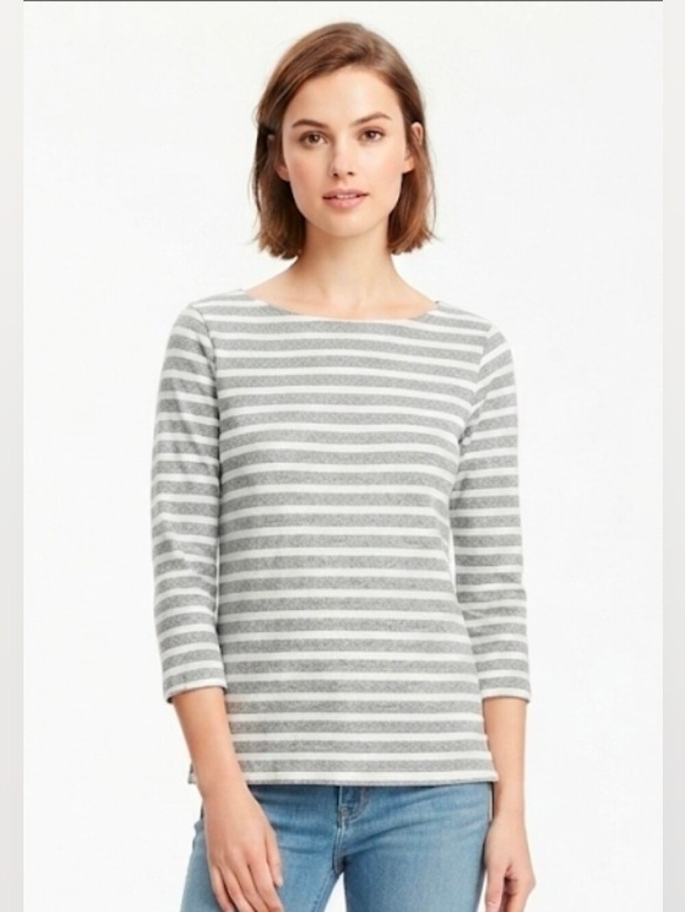 J Crew Gray & White Striped Boatneck Top Size S